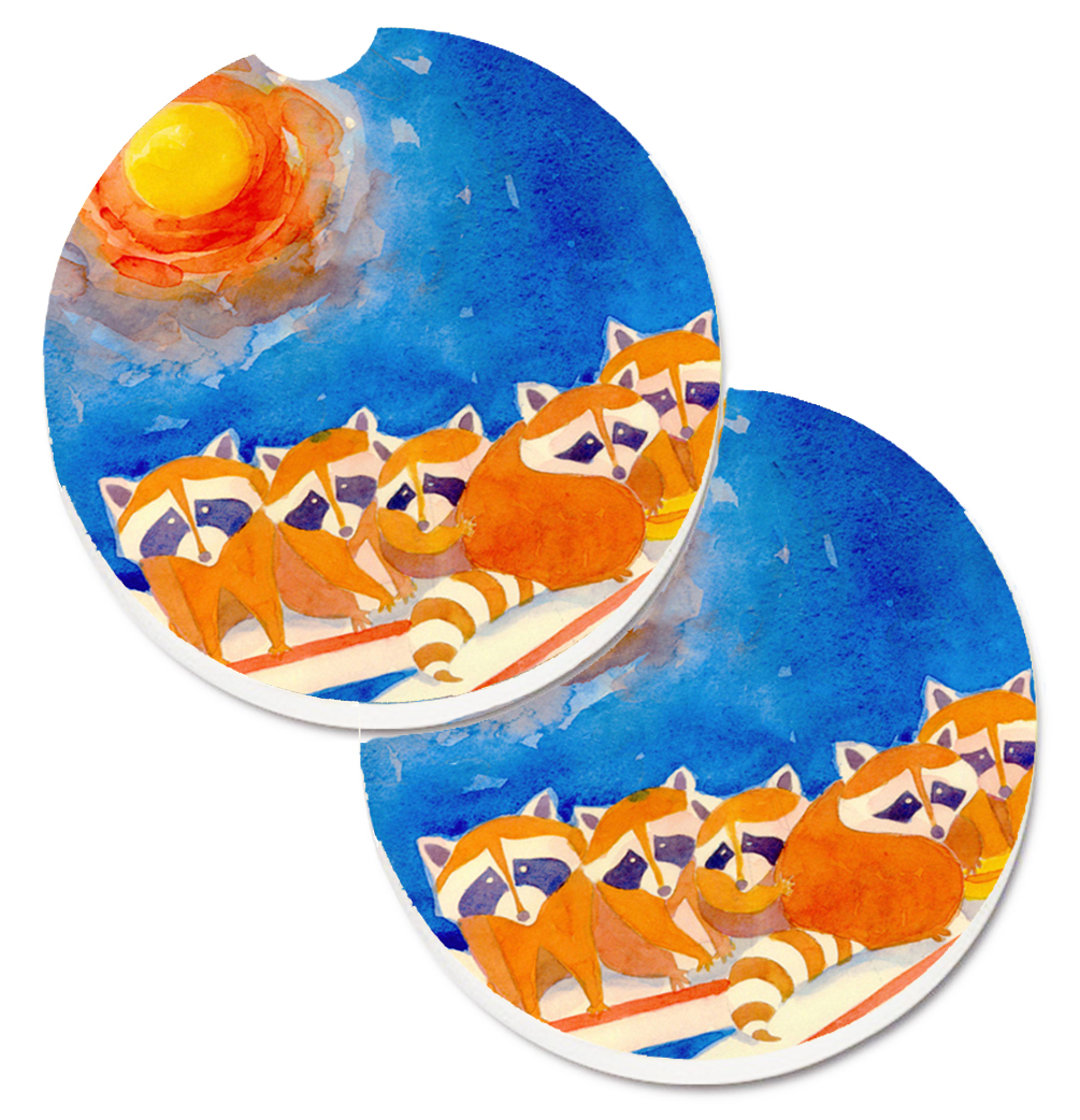 6009carc Raccoons On The Railing Set Of 2 Cup Holder Car Coaster