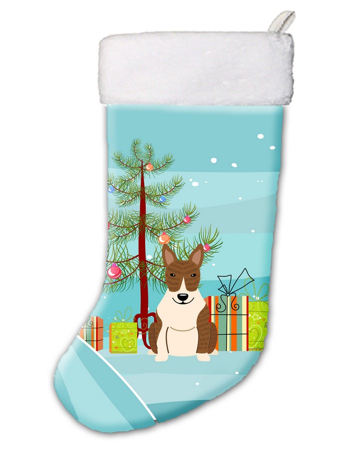 Bb4262cs Merry Christmas Tree Bull Terrier Brindle Christmas Stocking