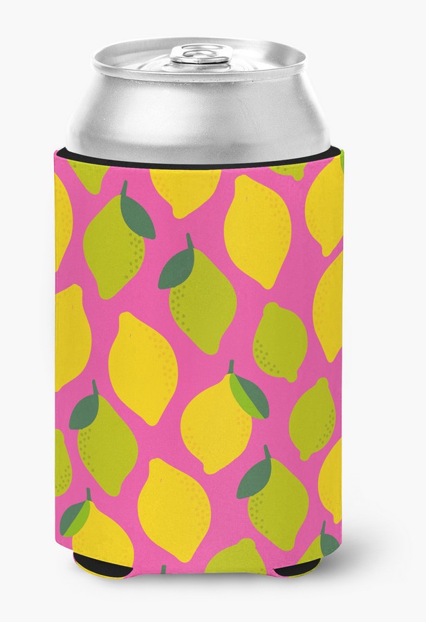 Bb5143cc Lemons & Limes On Pink Can Or Bottle Hugger