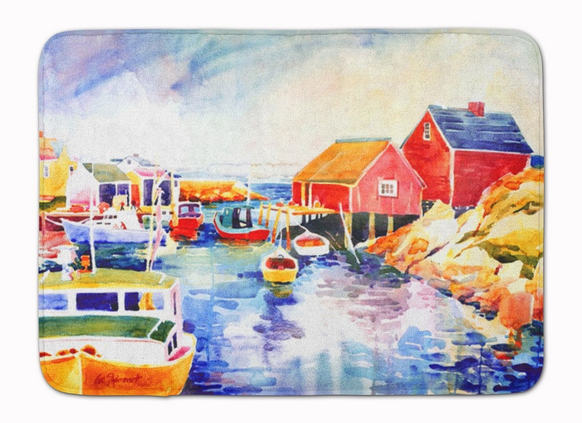 6059rug Boats At Harbour With A View Machine Washable Memory Foam Mat