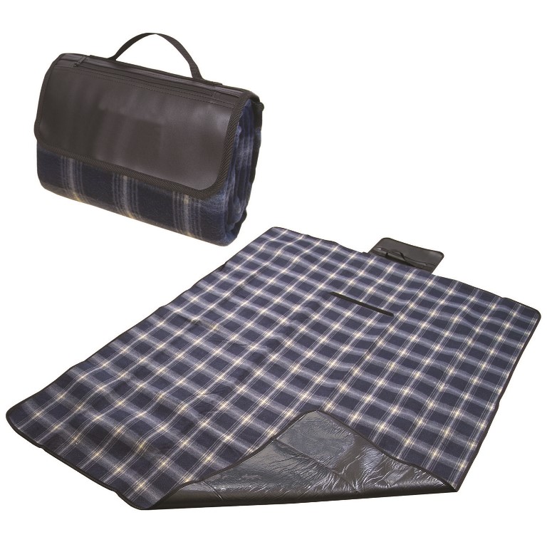 B4255 Fleece Blanket - Navy Plaid With Koskin Pocket - 12 Pack