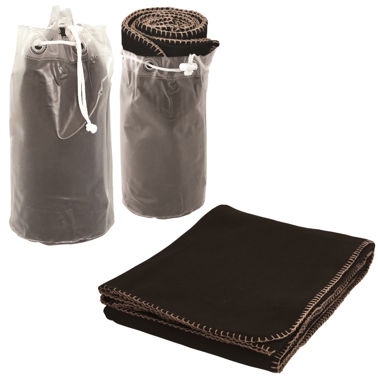 B5772 Travel Blanket - Black Blanket / Translucent Carry Bag - 12 Pack