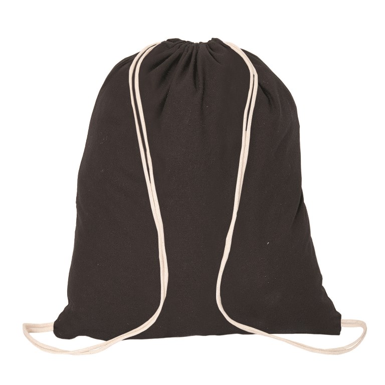 E8429 Cotton Drawstring Bag - Black - 12 Pack