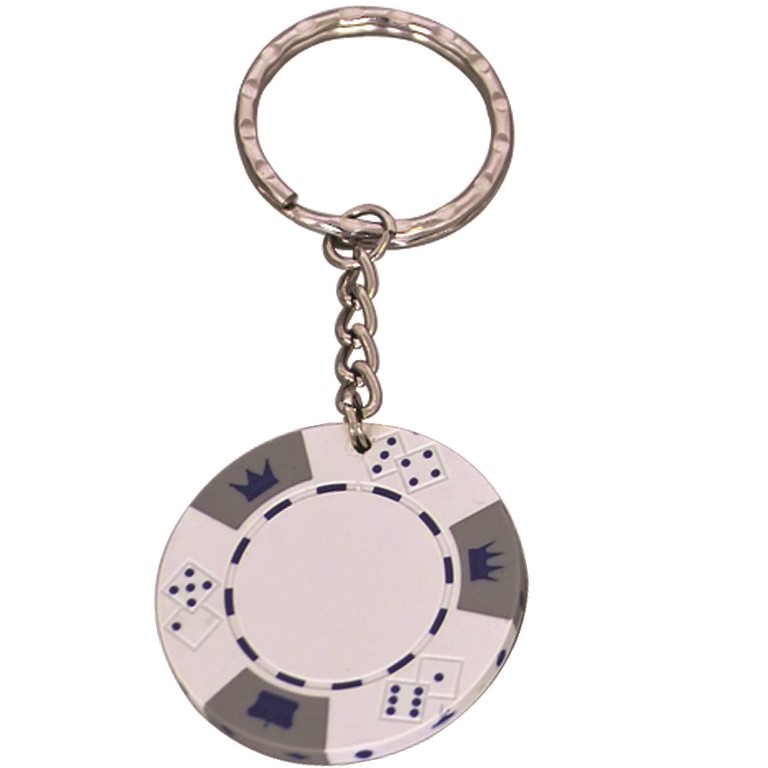 Kc3087 Poker Chip Key Ring - White / Grey / Royal - 50 Pack