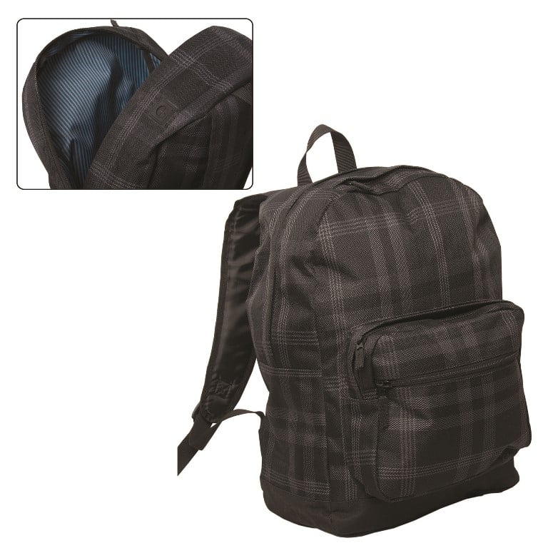 Kn9077 Plaid Laptop Backpack - Black With Plaid Pattern - 6 Pack