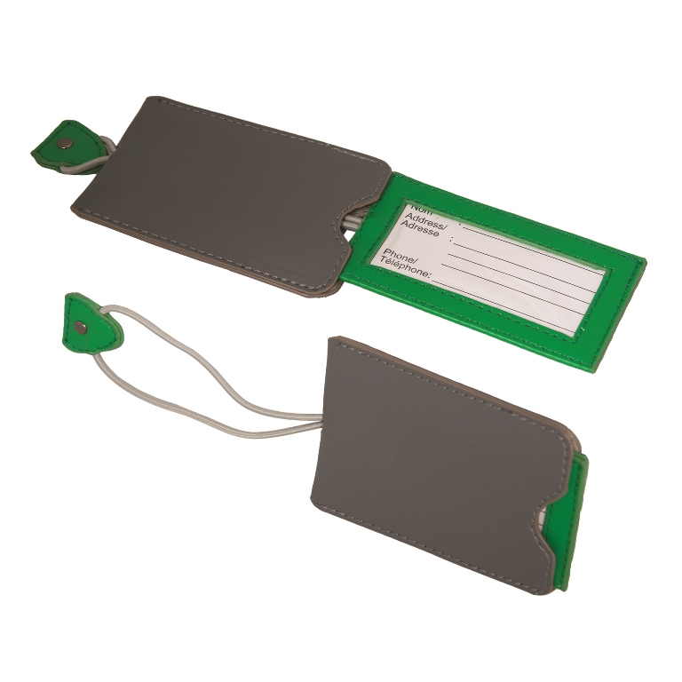 Lt8861 Perth Jet Privacy Luggage Tag - Green / Grey - 12 Pack