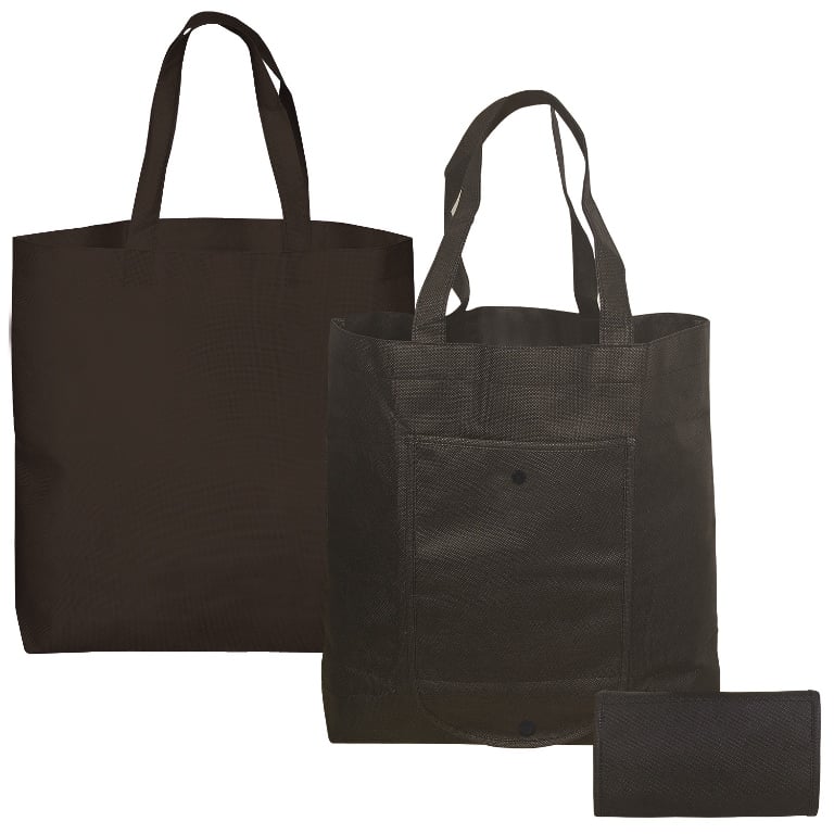 Nw4733 Folding Non Woven Tote - Black - 12 Pack