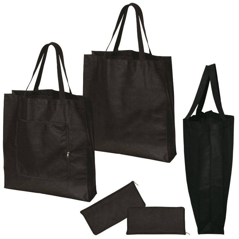 Nw4761 Non Woven Magic Folding Shopping Tote - Black - 12 Pack