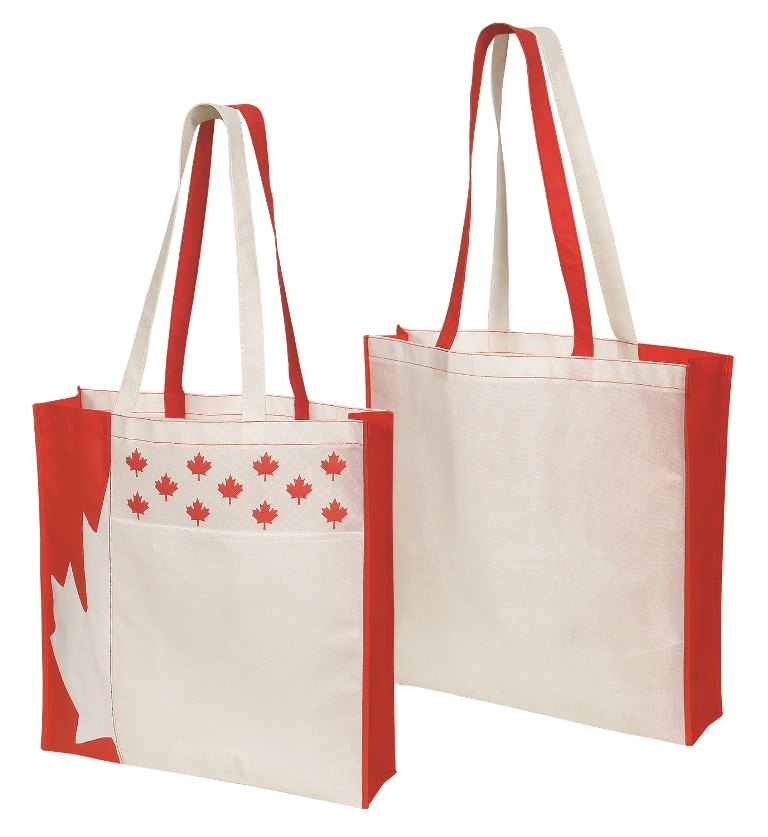 Nw6768 Non Woven Canada Tote - White / Red - 12 Pack