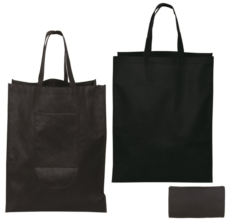 Nw7011 Large Non Woven Folding Tote - Black - 12 Pack