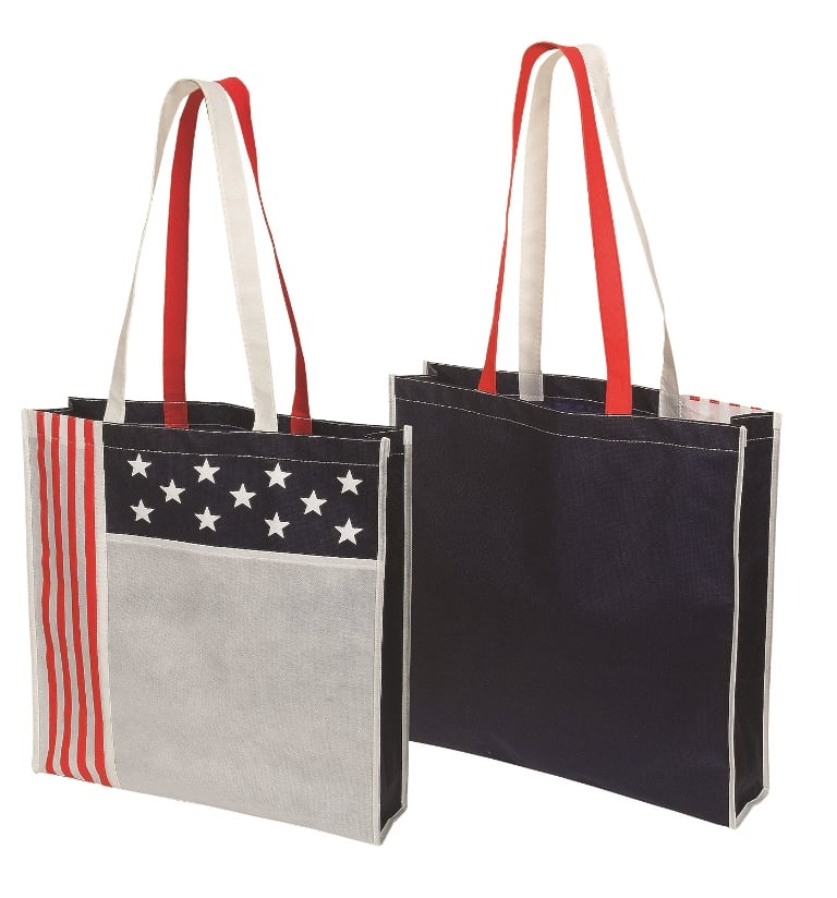 Nw7025 Non Woven Usa Tote - Red - White / Blue - 12 Pack