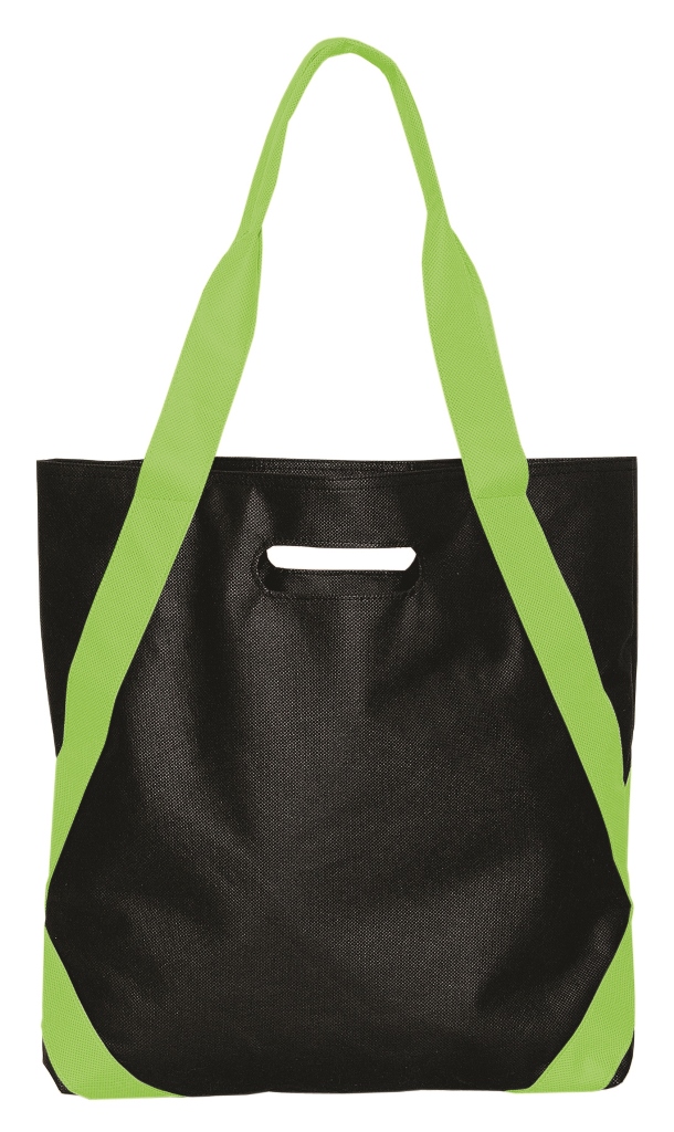 Nw7189 Non Woven Tote - Black / Lime Green - 12 Pack