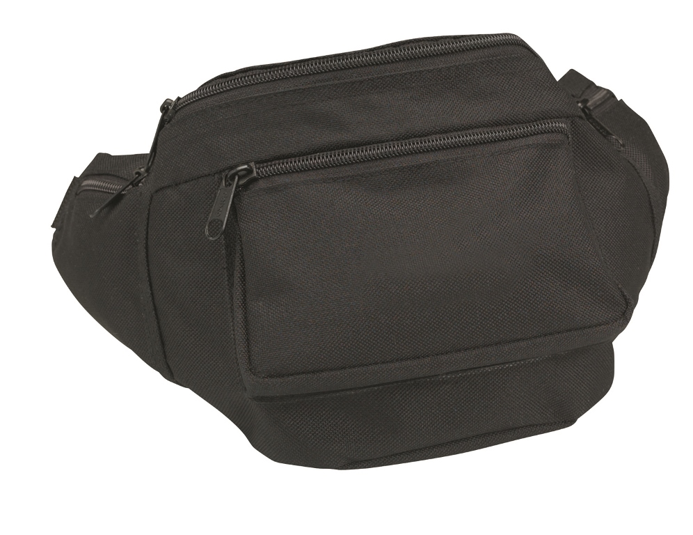 P3777 Front Zippered Pocket Waist Pack - Black - 12 Pack