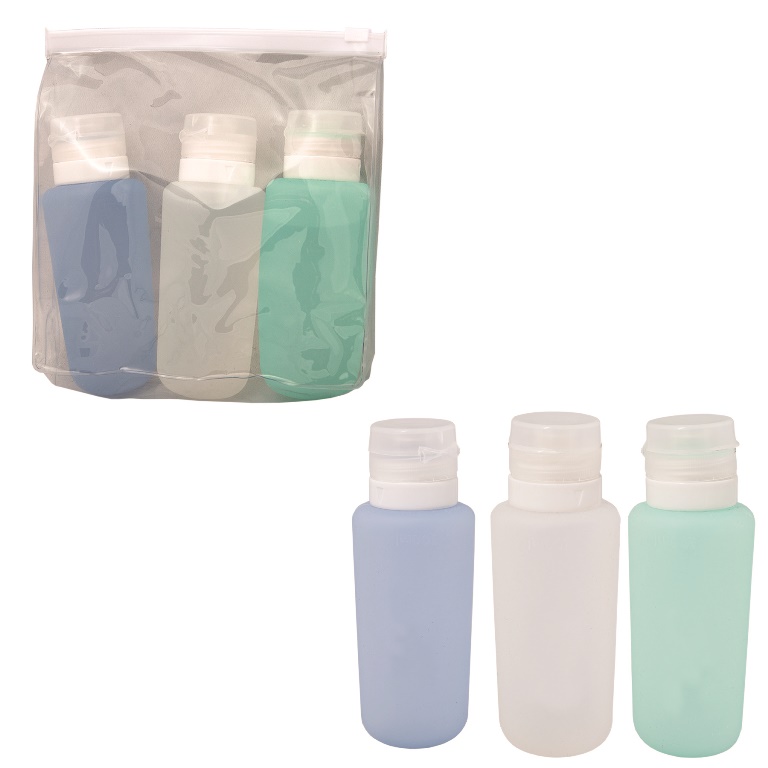 Tg8835 Air Silicone Travel Bottles - Blue - Green / Clear Bottles In Clear Case - 12 Pack