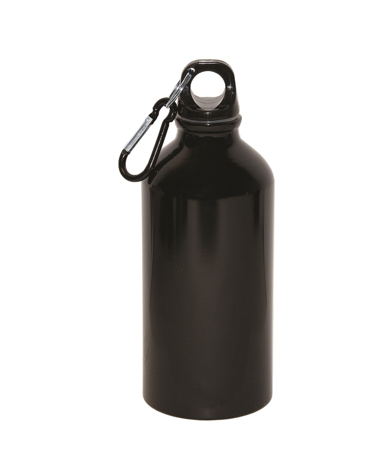 Wb7107 500 Ml 17 Oz Aluminum Water Bottle With Carabineer - Black - 12 Pack