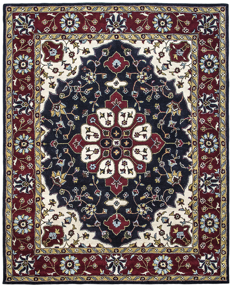 Tufted Kashan Covered Field Navy & Red Area Rug, 9.6 X 13.6 Ft.
