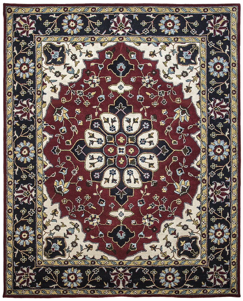 Tufted Kashan Covered Field Red & Navy Area Rug, 8.6 X 11.6 Ft.