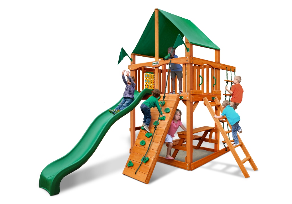 01-0061-ap-1 Chateau Tower Swing Set With Amber Posts & Deluxe Green Vinyl Canopy