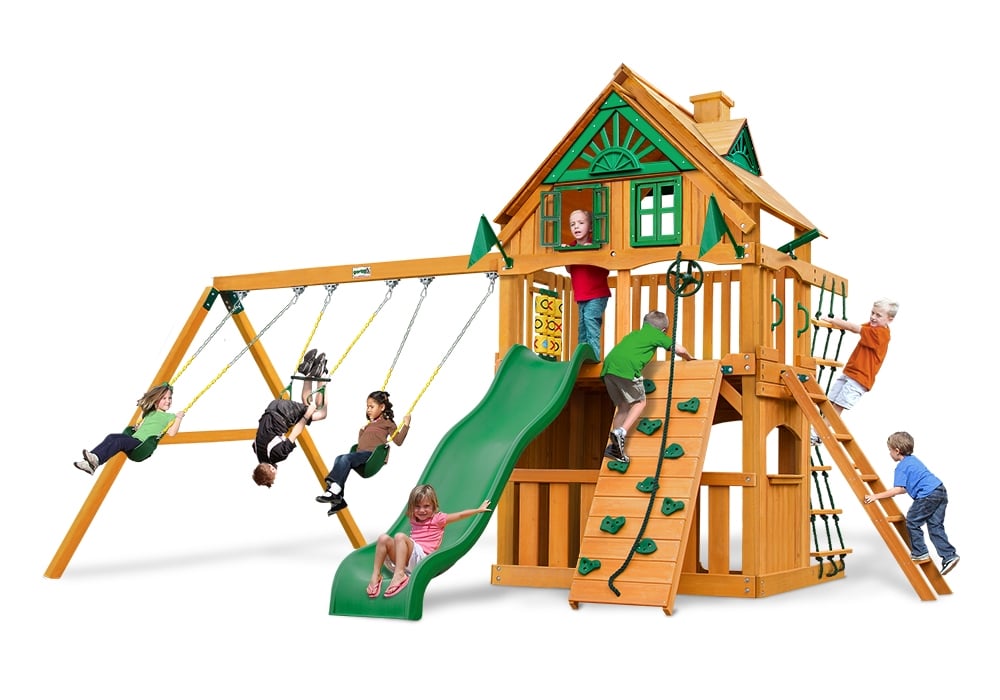 01-0051-ap Chateau Clubhouse Treehouse Swing Set With Amber Posts