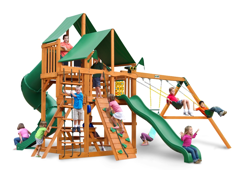01-0030-ap-1 Great Skye I Swing Set With Amber Posts & Deluxe Green Vinyl Canopy