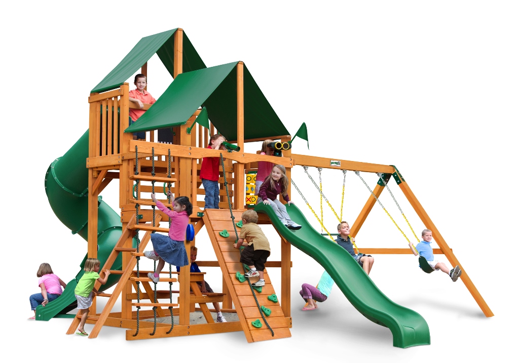 01-0030-ap-2 Great Skye I Swing Set With Amber Posts & & Sunbrella Canvas Forest Green Canopy