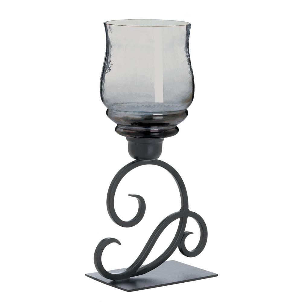 10017610 7.25 X 4.25 X 13.5 In. Smoked Glass Cursive Candle Stand