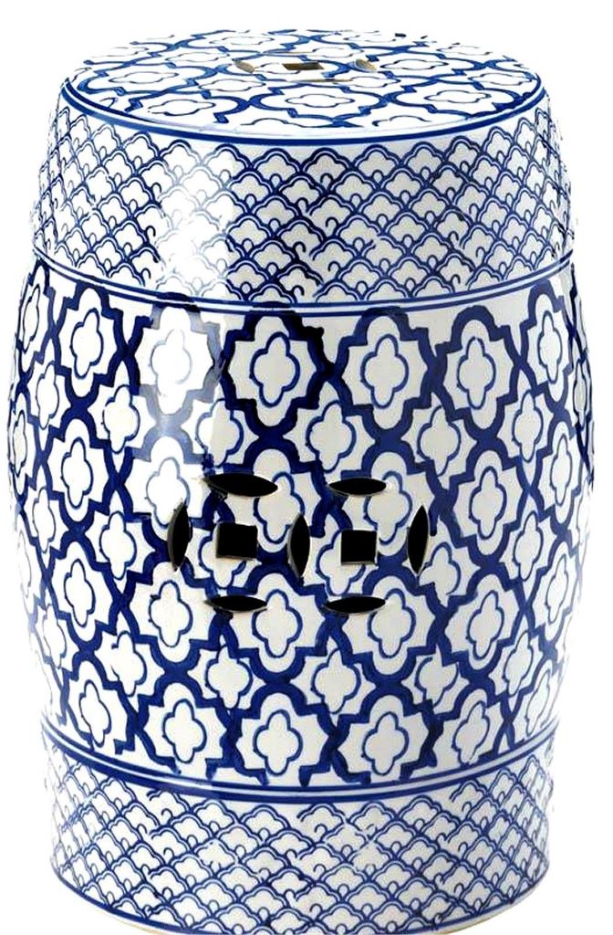 10017922 13 X 13 X 17.5 In. Ceramic Stool Accent Table, Blue & White