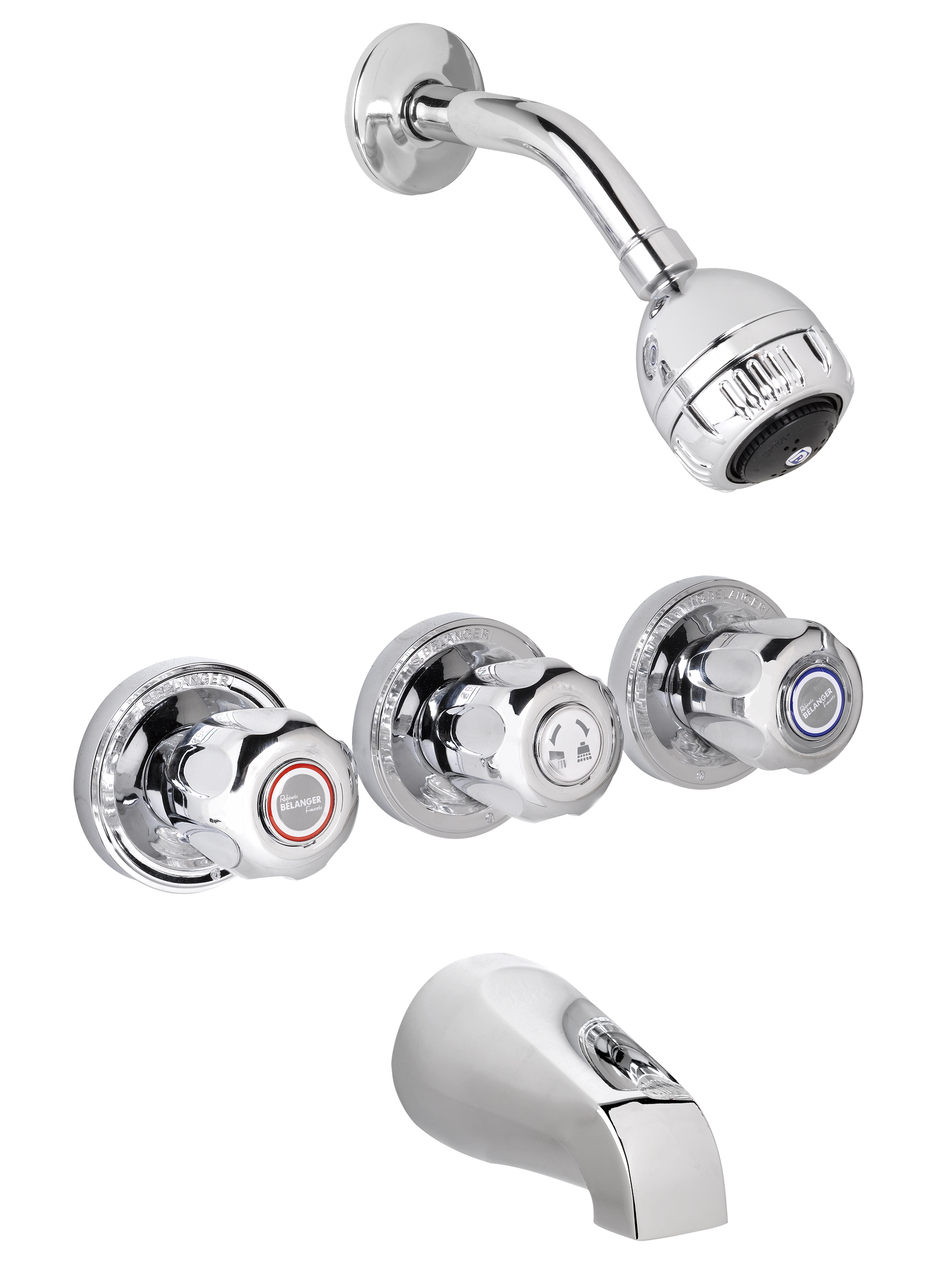 3060w Bathtub & Shower Faucet With 3 Handles, Polished Chrome