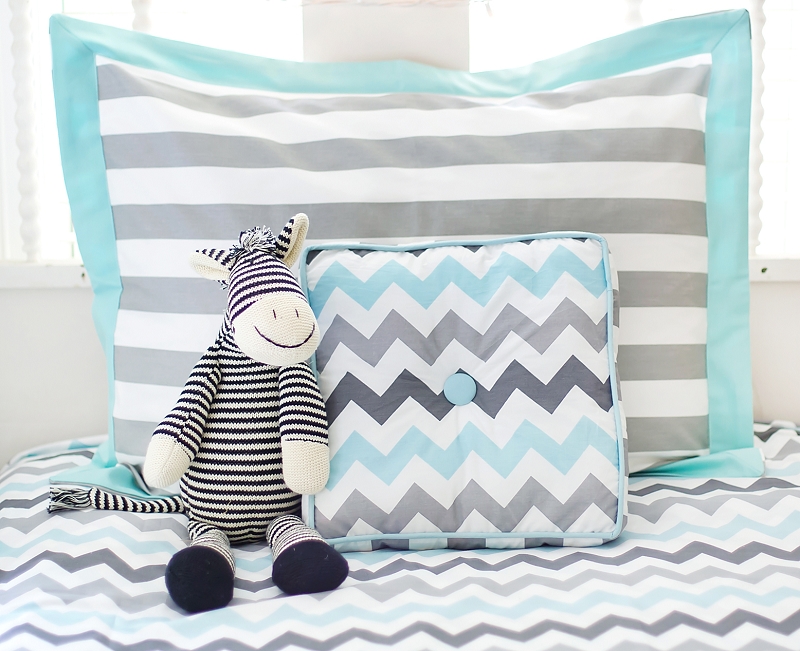 My Baby Sam FULL171 Chevron Full Bedding Set Aqua & Gray