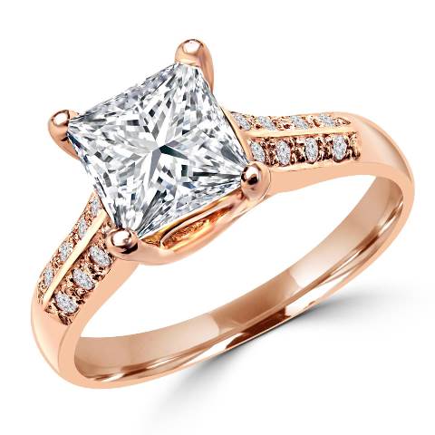Md150120-6.75 1.1 Ctw Fancy Yellow Radiant Cut Diamond Multi Stone Engagement Ring In 14k Rose Gold, Size 6.75