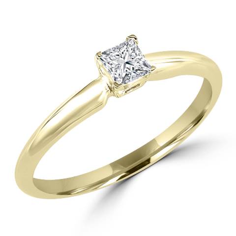 0.33 Ct Princess Cut Solitaire Diamond Engagement Promise Ring In 10k Yellow Gold, Size 6.25