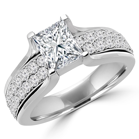 MD160117-8.75 2.1 CTW High Set Princess Cut Pave Diamond Engagement Ring in 14K White Gold, Size 8.75