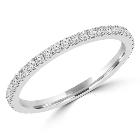 0.2 Ctw Round Diamond Wedding Band Semi-eternity Anniversary Ring In 14k White Gold, Size 4