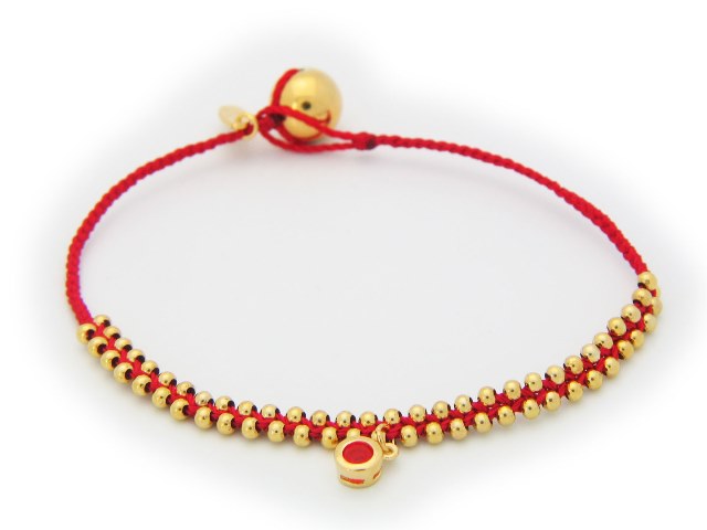 Silver Gold Plated Beads Red Cord July Bracelet Ruby Cz Birthstone Hanging, 6 In.