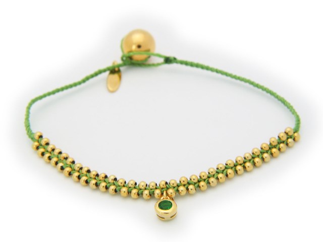 Silver Gold Plated Beads Green Cord August Bracelet Peridot Cz Birthstone Hanging, 6 In.