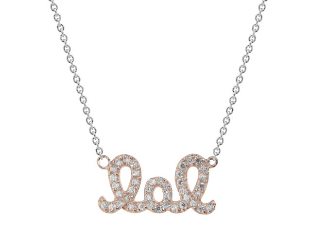 Rose Gold Plated Sterling Silver Laugh Out Loud Lol Cz Pendant Necklace, 16 In.