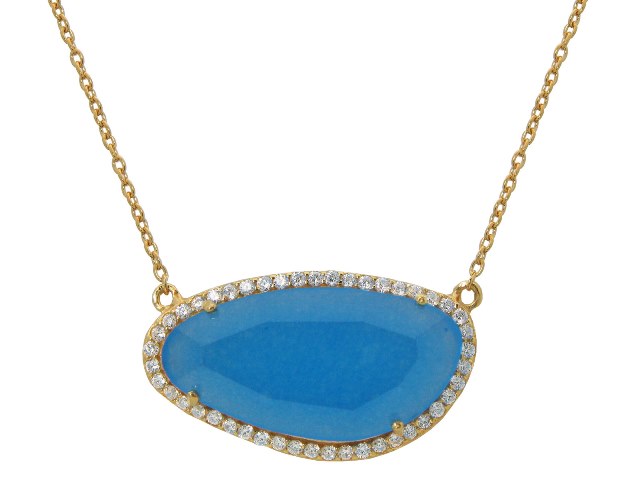Gold Plated Sterling Silver Turquoise Slice Stone Pendant Necklace, 16 In. Plus Extension