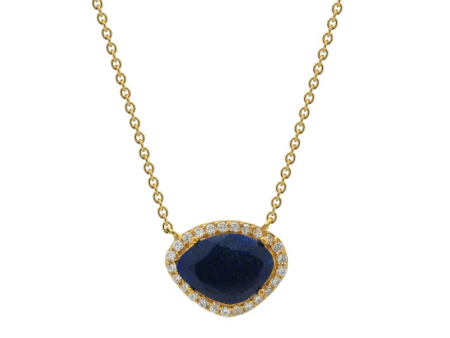 18k Gold Plated Sterling Silver Natural Sapphire Corundum & Cz Pendant Necklace, 15.5 In.