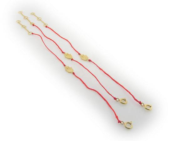 Silver Gold Plated Hamsa Red Cord Bracelets, 7 In. - Set Of 3