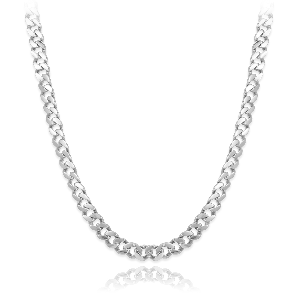 Italian 7.5 Mm Solid 925 Platinum Plated Sterling Silver Beveled Cuban Curb Link Chain, 26 In.