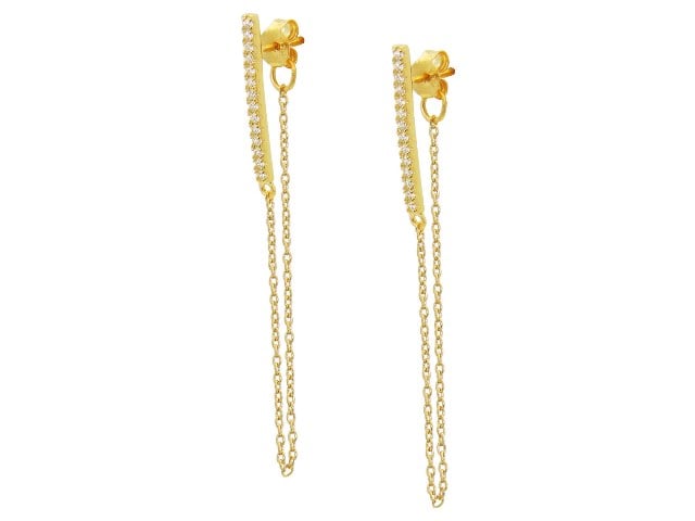 14k Gold Over Silver Bar & Chain Studs, 1.75 In.