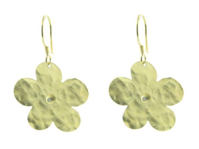 Hammered Gold Flower Hook Earrings