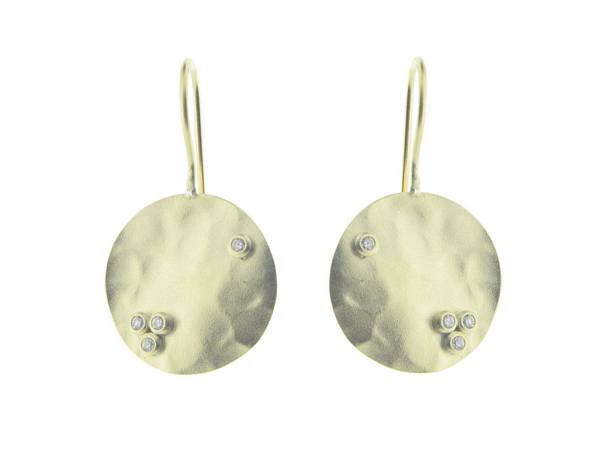 Studded Hammered Gold Disc Hook Earrings