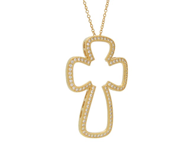 Large Gold Plated Silver Open Cross Pendant Necklace, 16 In.