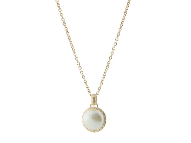 Hammered Gold Tone Freshwater Coin Pearl Pendant Necklace, 16 Plus 2 In. Extension
