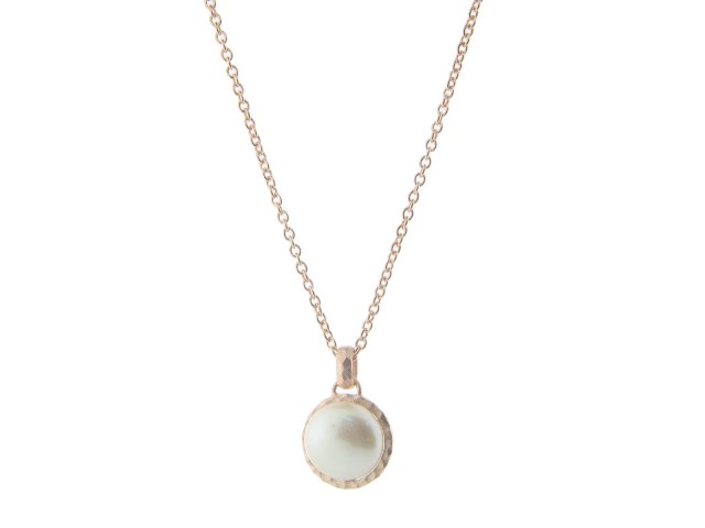 Hammered Rose Gold Tone Freshwater Coin Pearl Pendant Necklace, 16 Plus 2 In. Extension