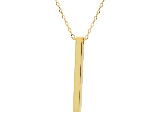 Silver Gold Plated Satin Finish Stiick Bar 20 Mm Necklace, 16 Plus 1.5 In.