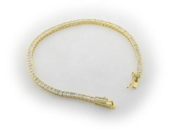 Silver Gold Plated 4 Mm Cz Tennis Bracelet 7 In. With Security Lock