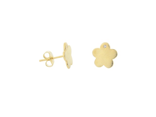 Gold Plated Silver Satin Graffiato Flower Stud Earrings