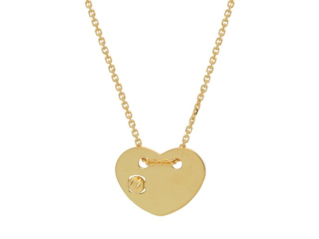 Silver Gold Plated 15 Mm Heart Pendant With Diamond Cut Bead Necklace, 16 Plus 2 In.